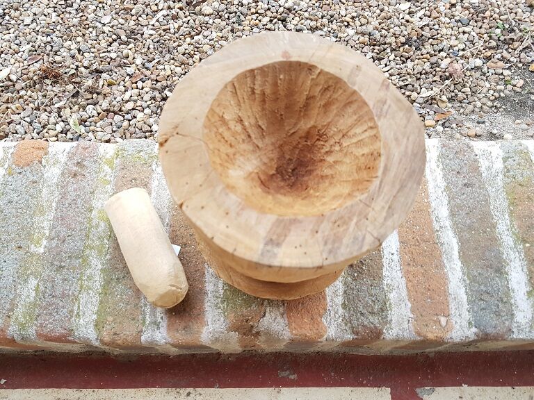 Vintage wooden mortar and pestle 1960