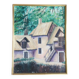 Oil on canvas painting Normande R.Oswald 1960 gilded wood frame