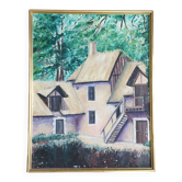 Huile sur toile peinture Normande R.Oswald 1960 cadre bois doré