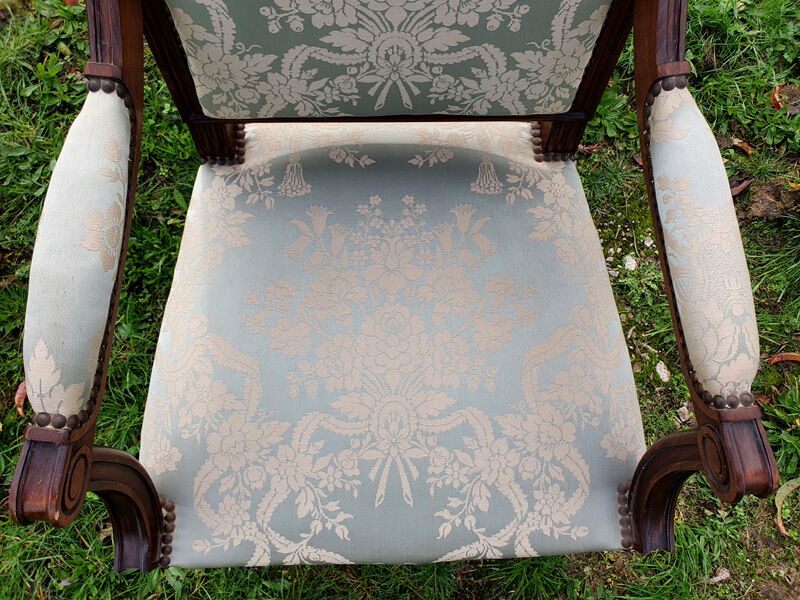 Directoire armchair in light blue satin fabric