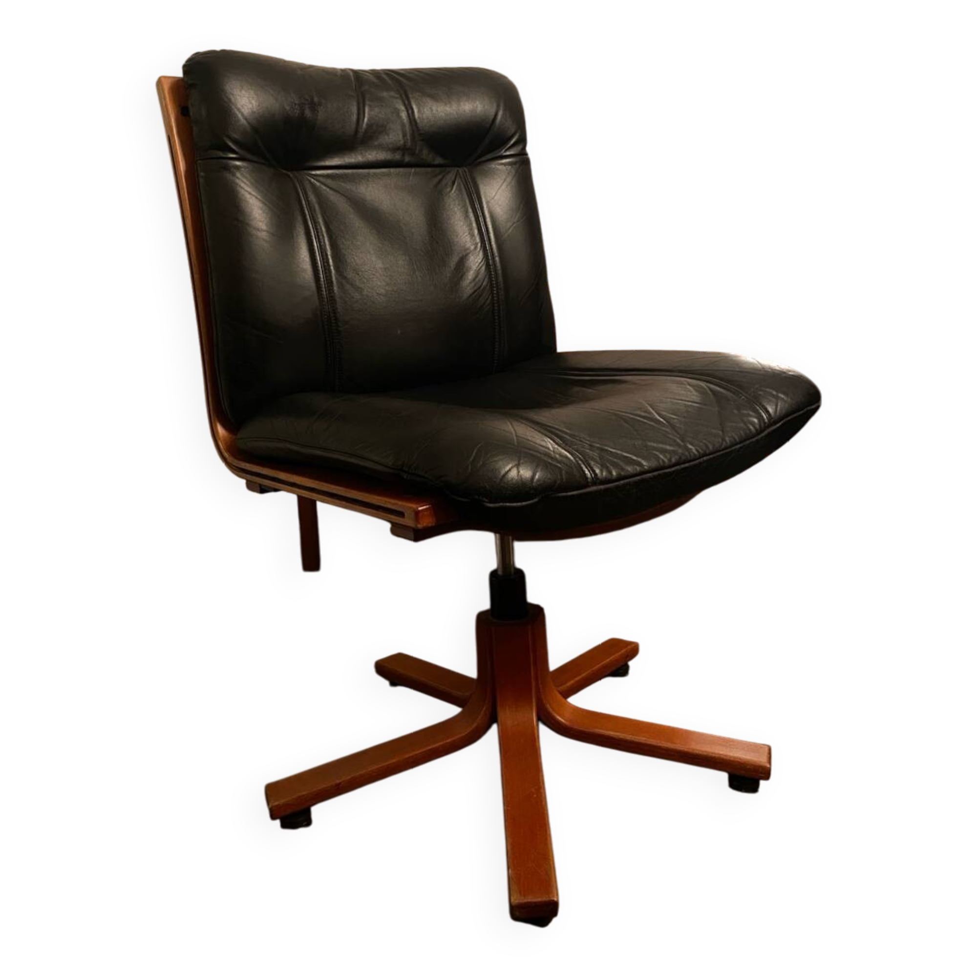 Vintage design office chair - Swivel lobby chair in black leather