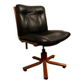 Fauteuil de bureau design vintage - Lobby chair pivotant en cuir noir