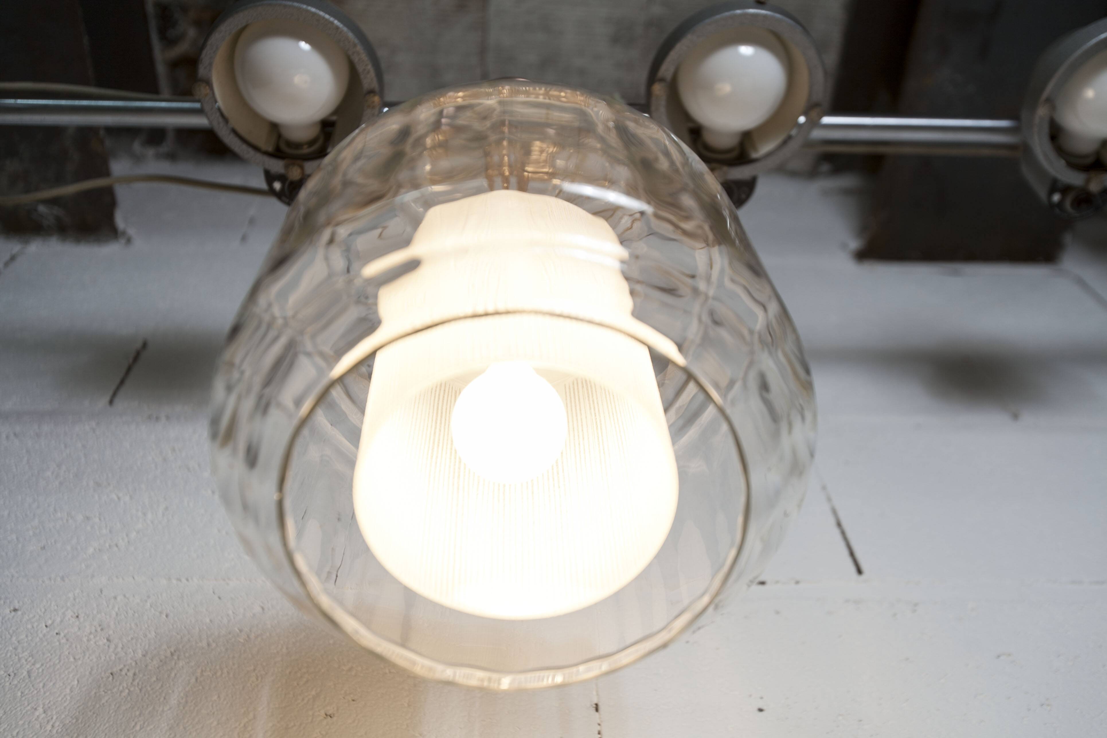 Chandelier 1930 double Opaline blown glass brass and copper