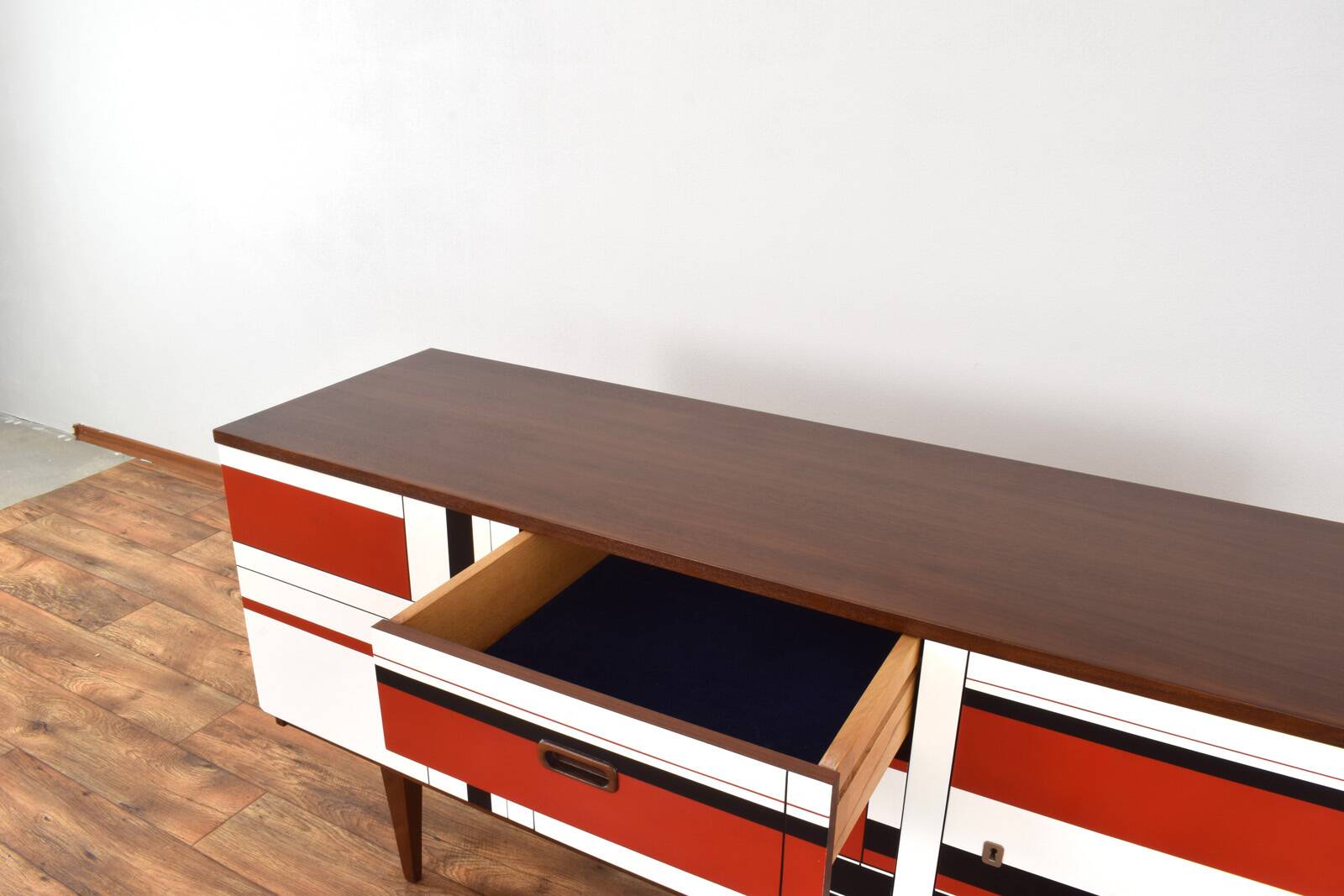Mid-Century Walnut Sideboard with Hand-Painted Pattern, 1960s.