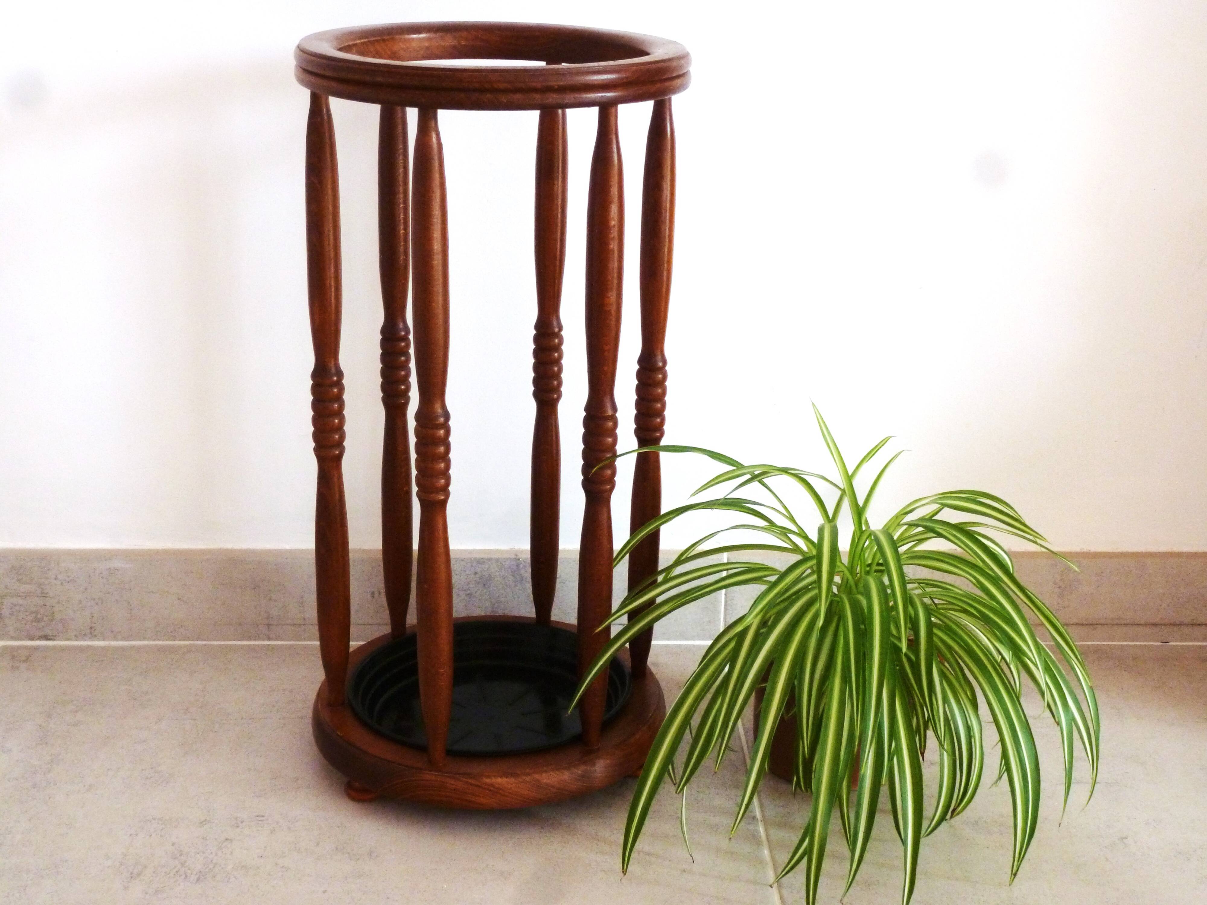 wooden umbrella stand, openwork wooden umbrella rest, wooden walking stick holder.