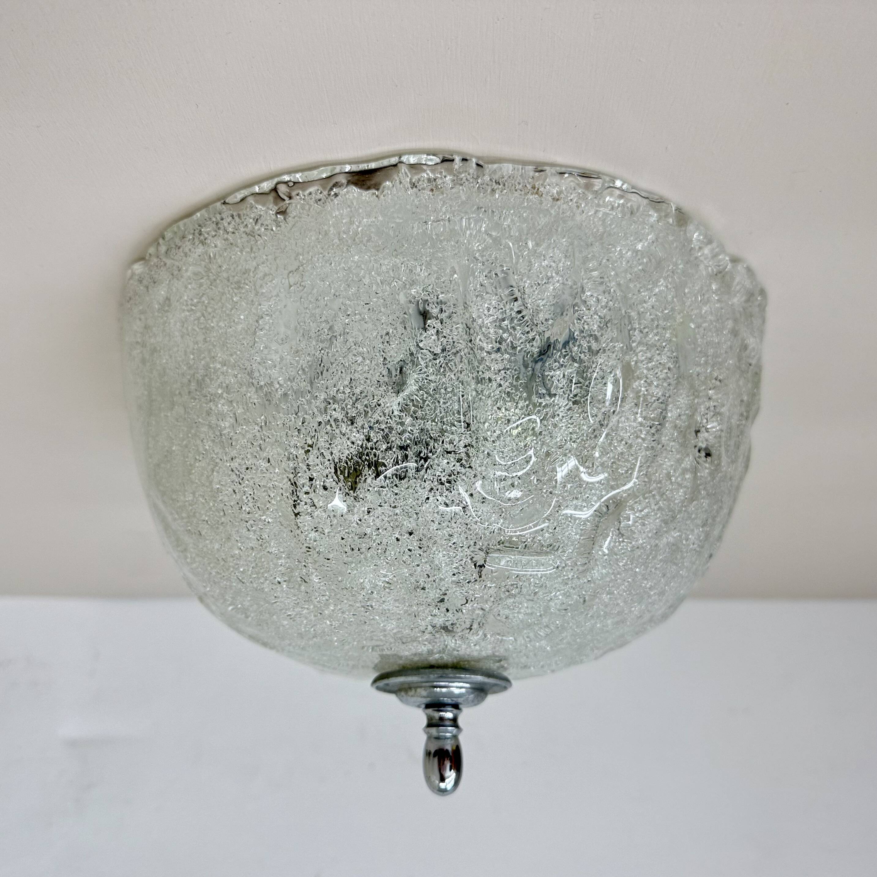 Vintage frosted ice glass ceiling lamp , 1970s