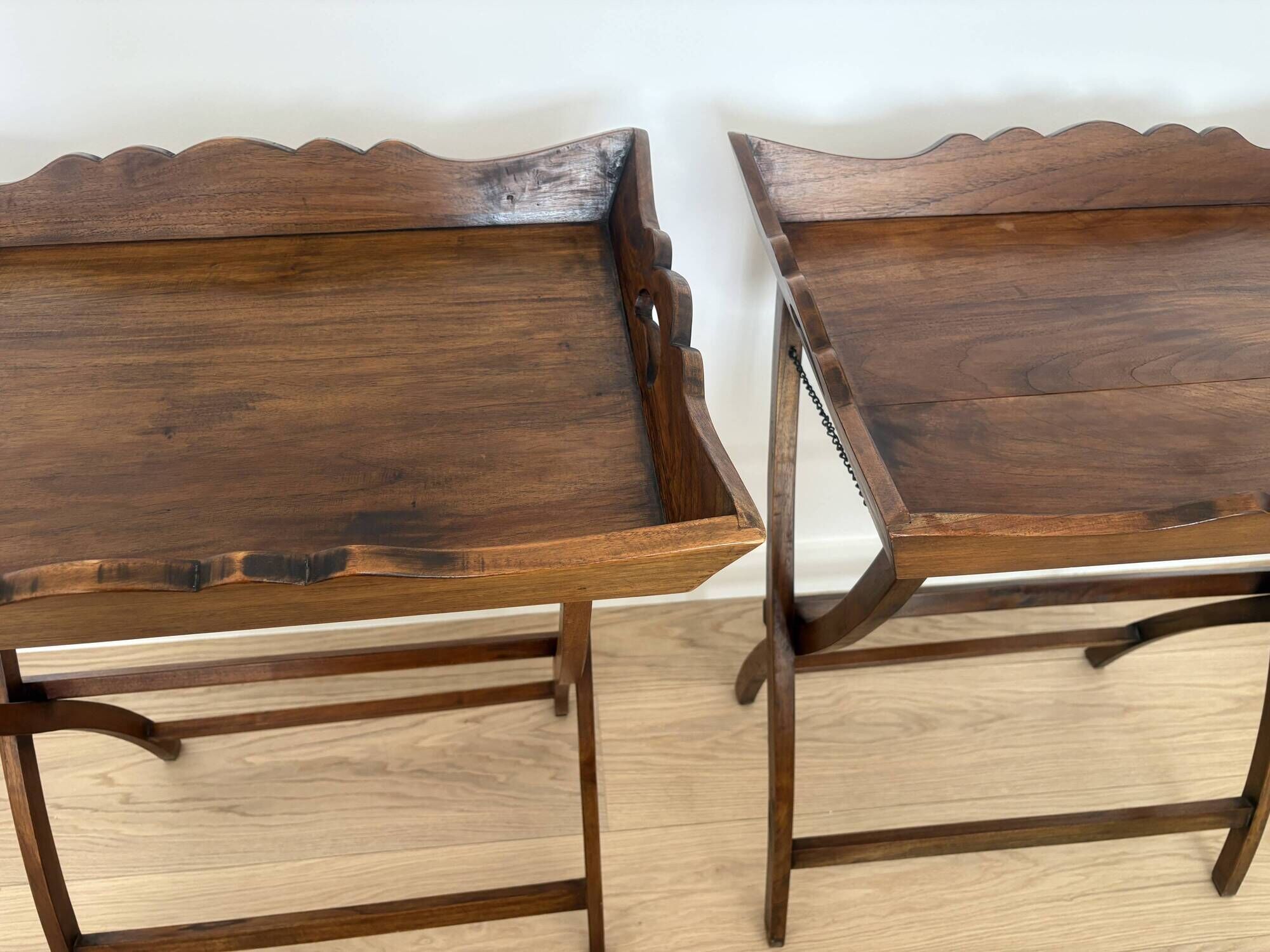 Pair of folding wooden side tables / serving tables in style