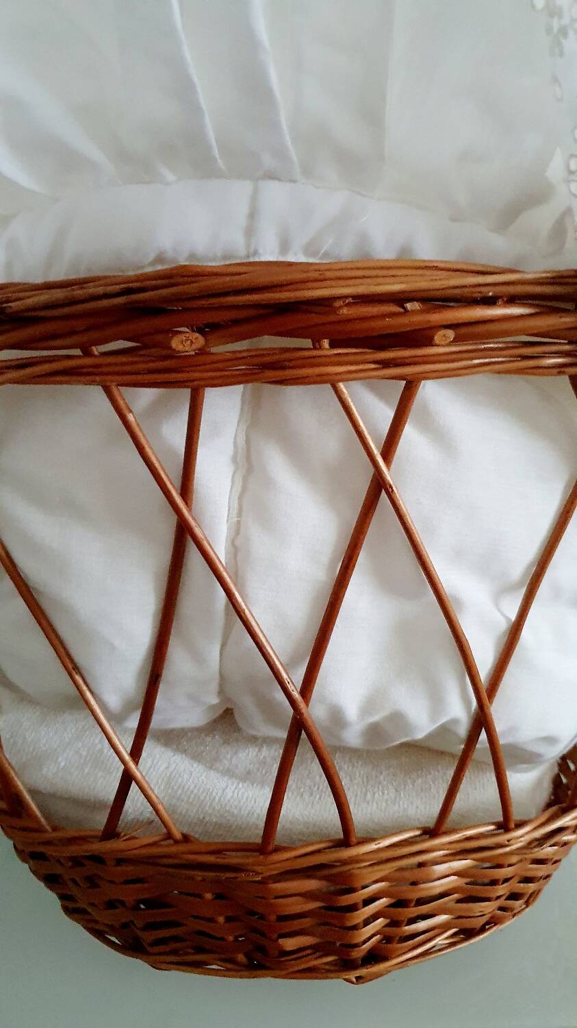 1970s rattan cradle/bassinet with hood and arch