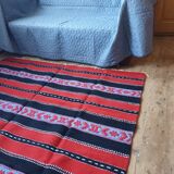 Traditional rustic red wool rug with stylized design and stripes, authentic hand-woven 160x230cm