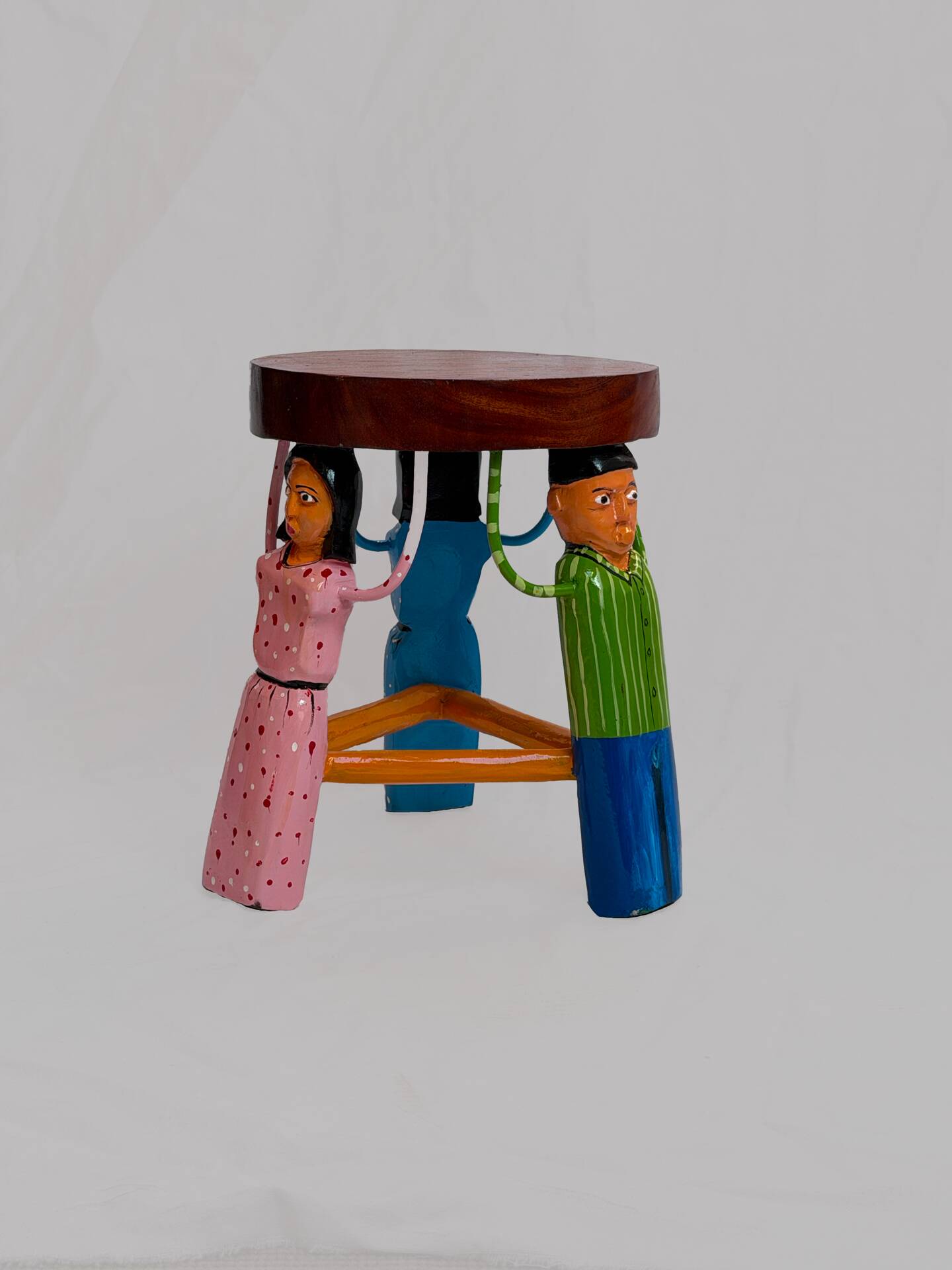 African stool carved and hand-painted – Unique piece from Burkina.