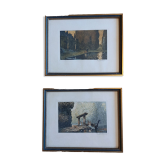 Romantic Venice lithographs signed and framed