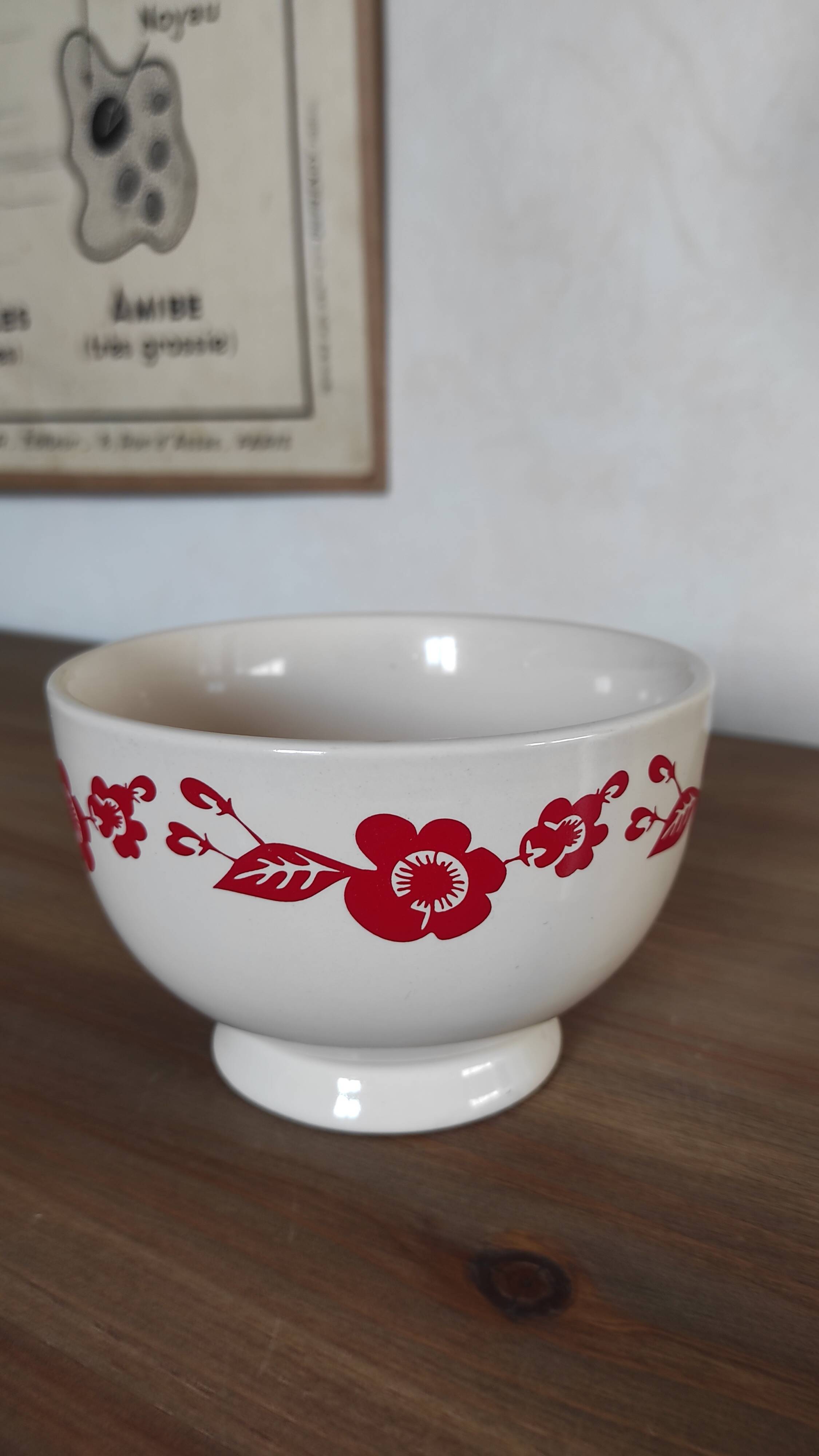 Vintage bowl with red flowers