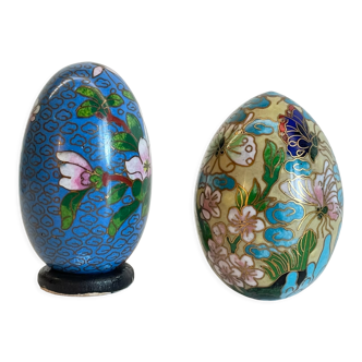 Vintage cloisonné enamelled eggs