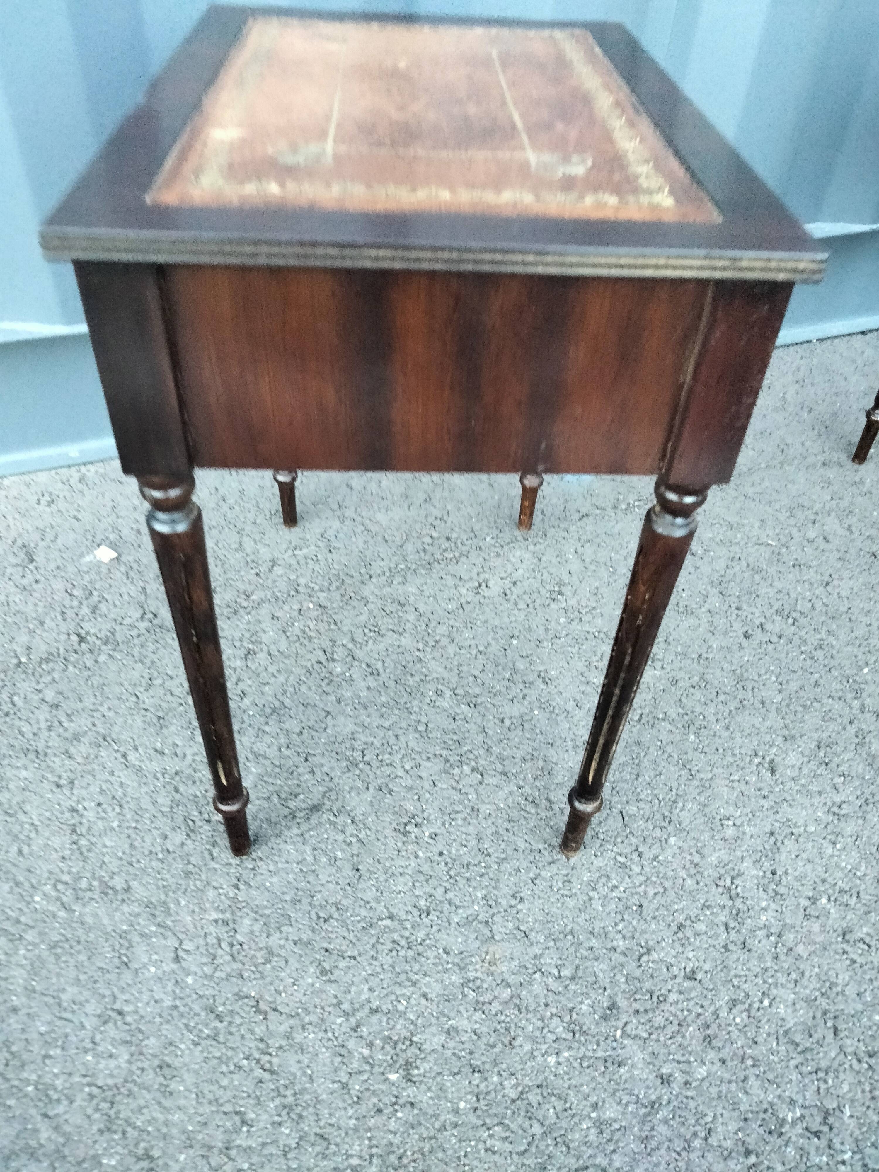 Pair of bedside tables side tables old leather top style louis xvi