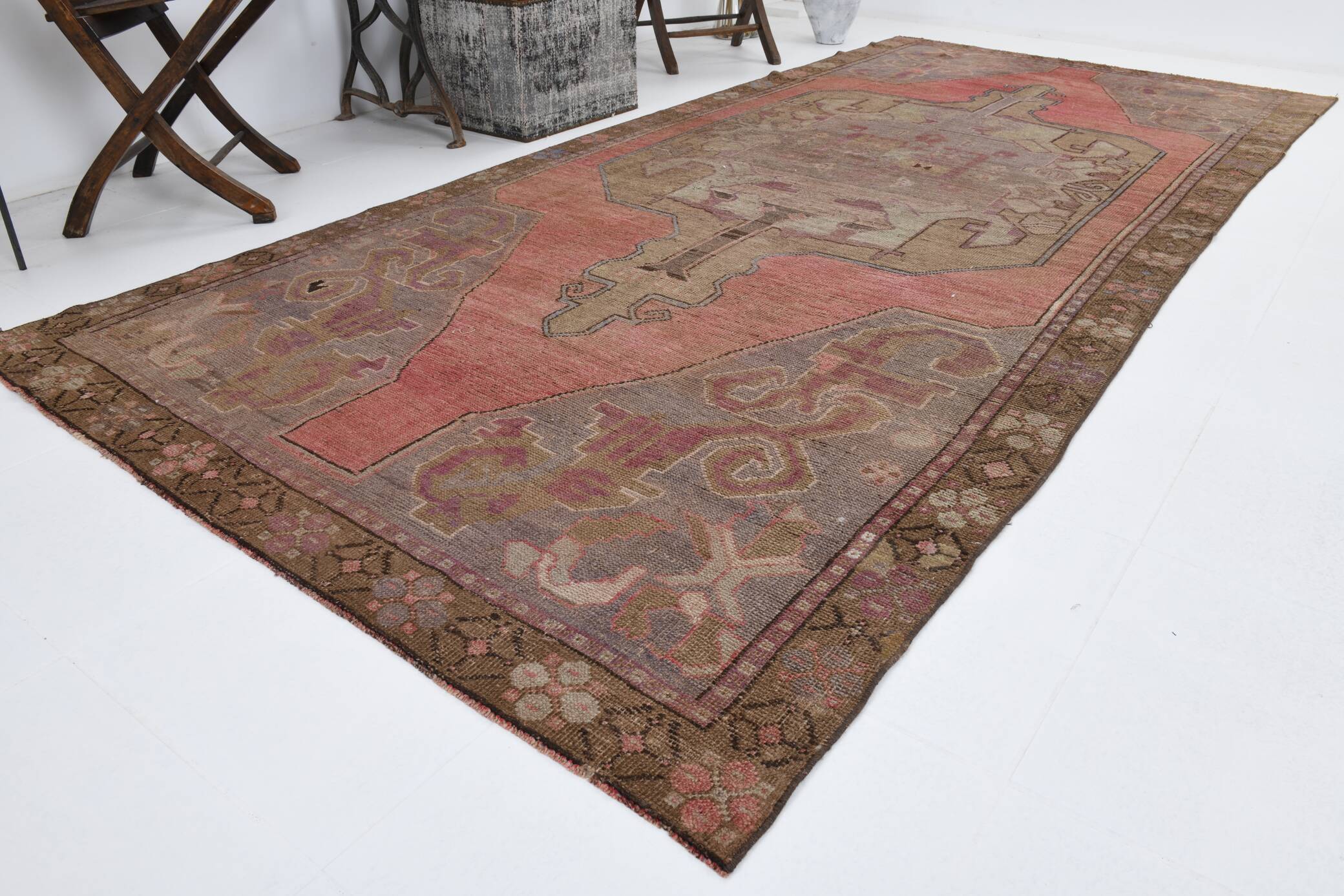 5x11 Rug For Living Room Red Brown Turkish Vintage Rug 150x338Cm
