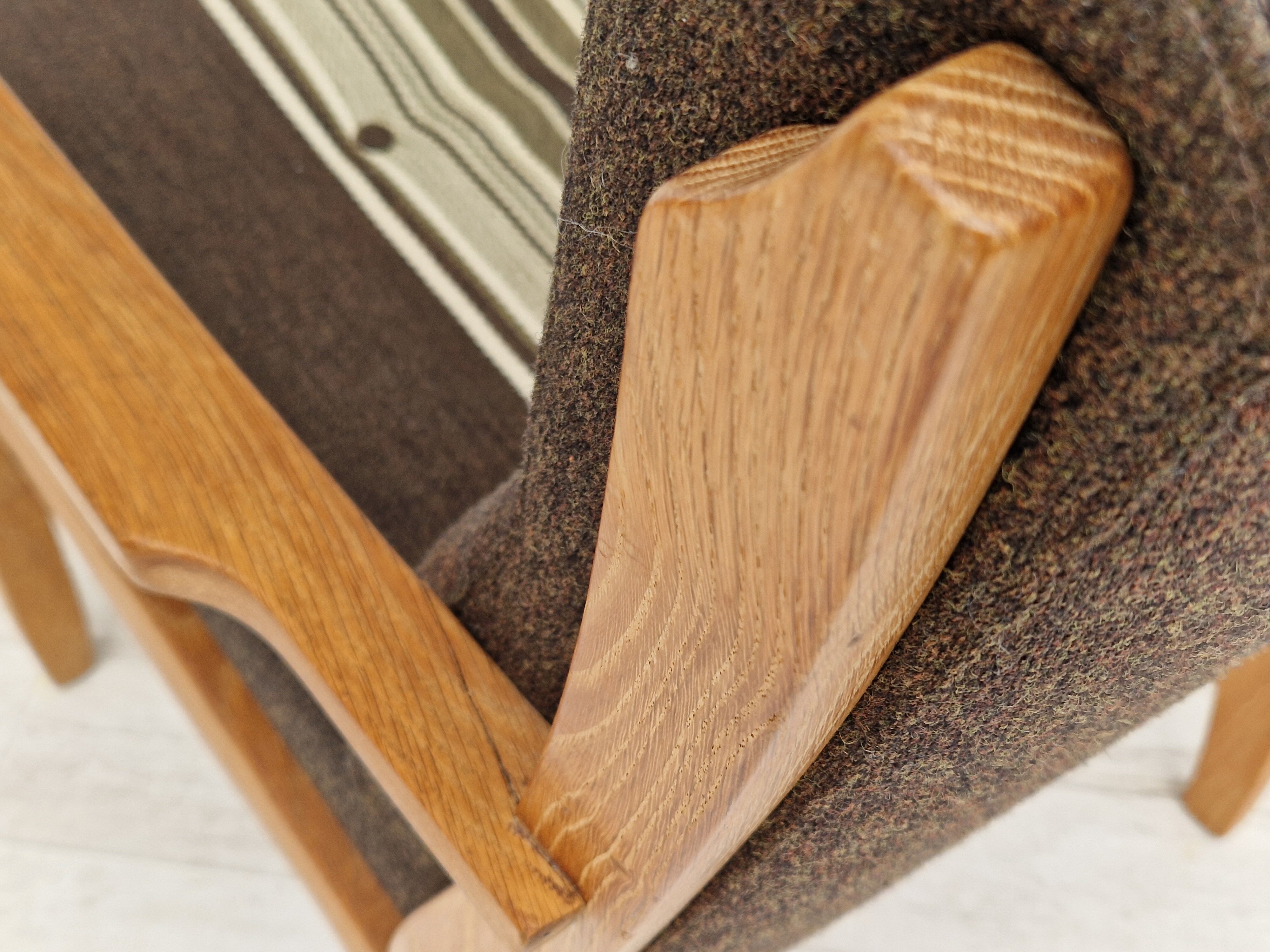 1970s, Danish design, oak wood armchair in furniture wool.