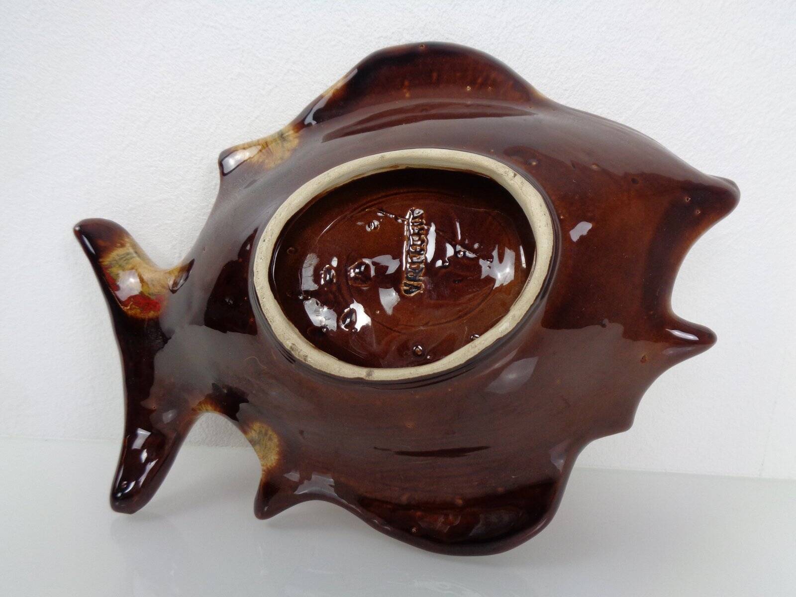 French studio ceramic bowl with fish from Vallauris, 1970s