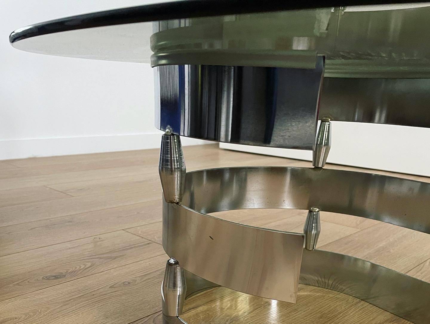 1970s coffee table in smoked glass and aluminum