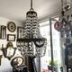 Golden bronze hot air balloon chandelier with glass pendants, mid-20th century.
