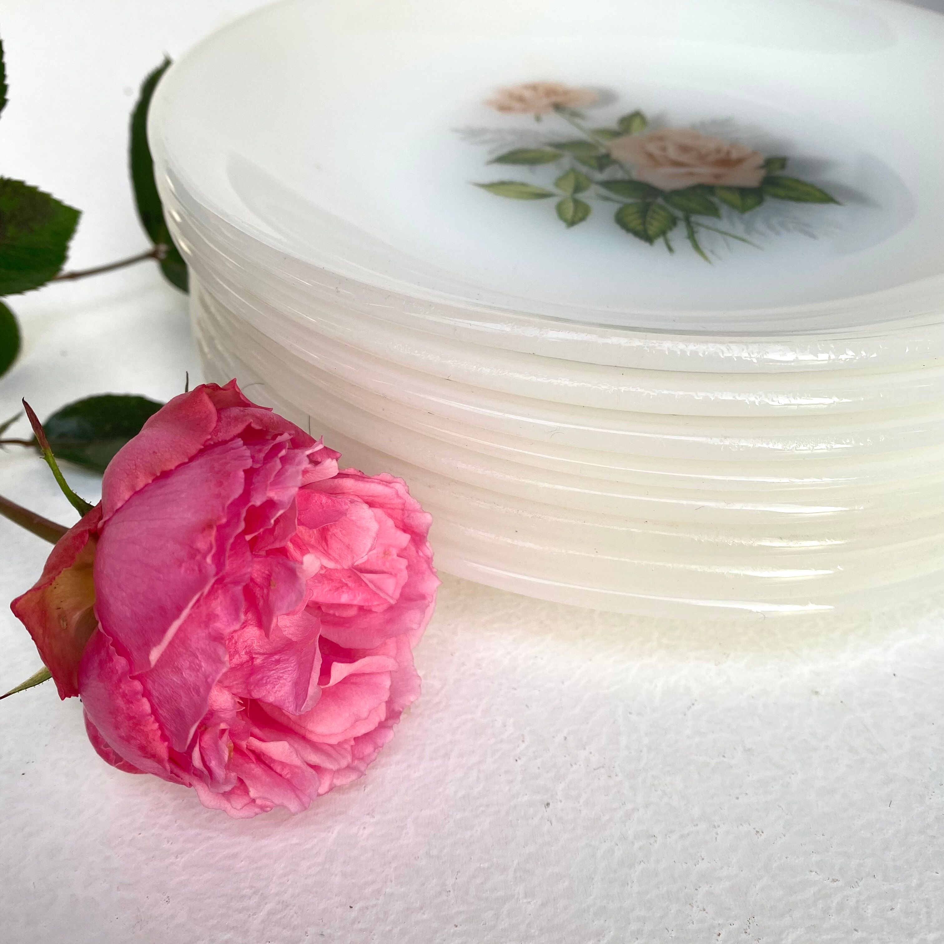 8 Vintage Pink Arcopal Plates