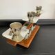 Scandinavian chandelier in teak and chrome metal 70s