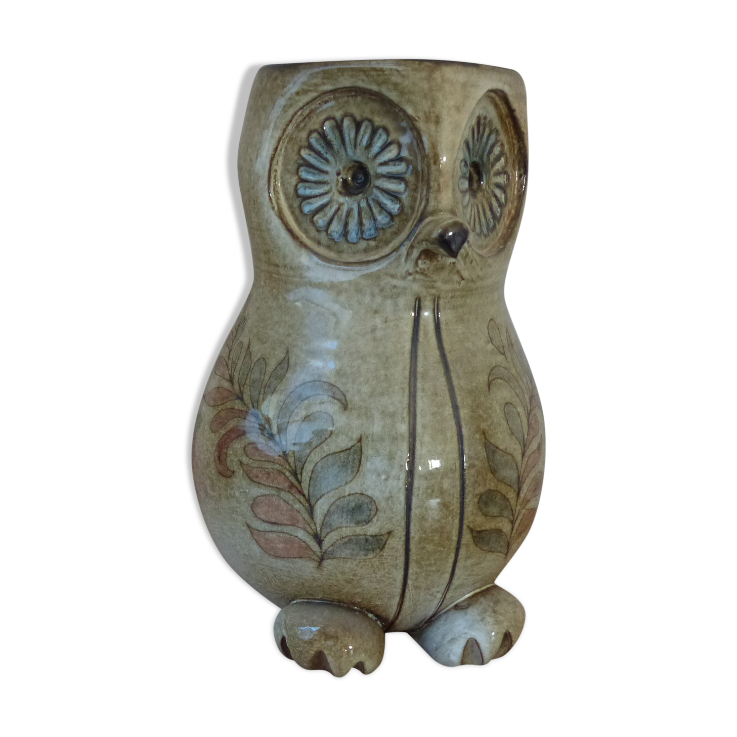 Vase chouette zoomorphe en grès vintage