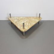 Brutalist Triangle Coffee Table in Marble and Stainless Steel, 1970s