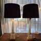 Pair of coloured table lamps, made of cut crystal and gilded bronze, in the Baccarat style.