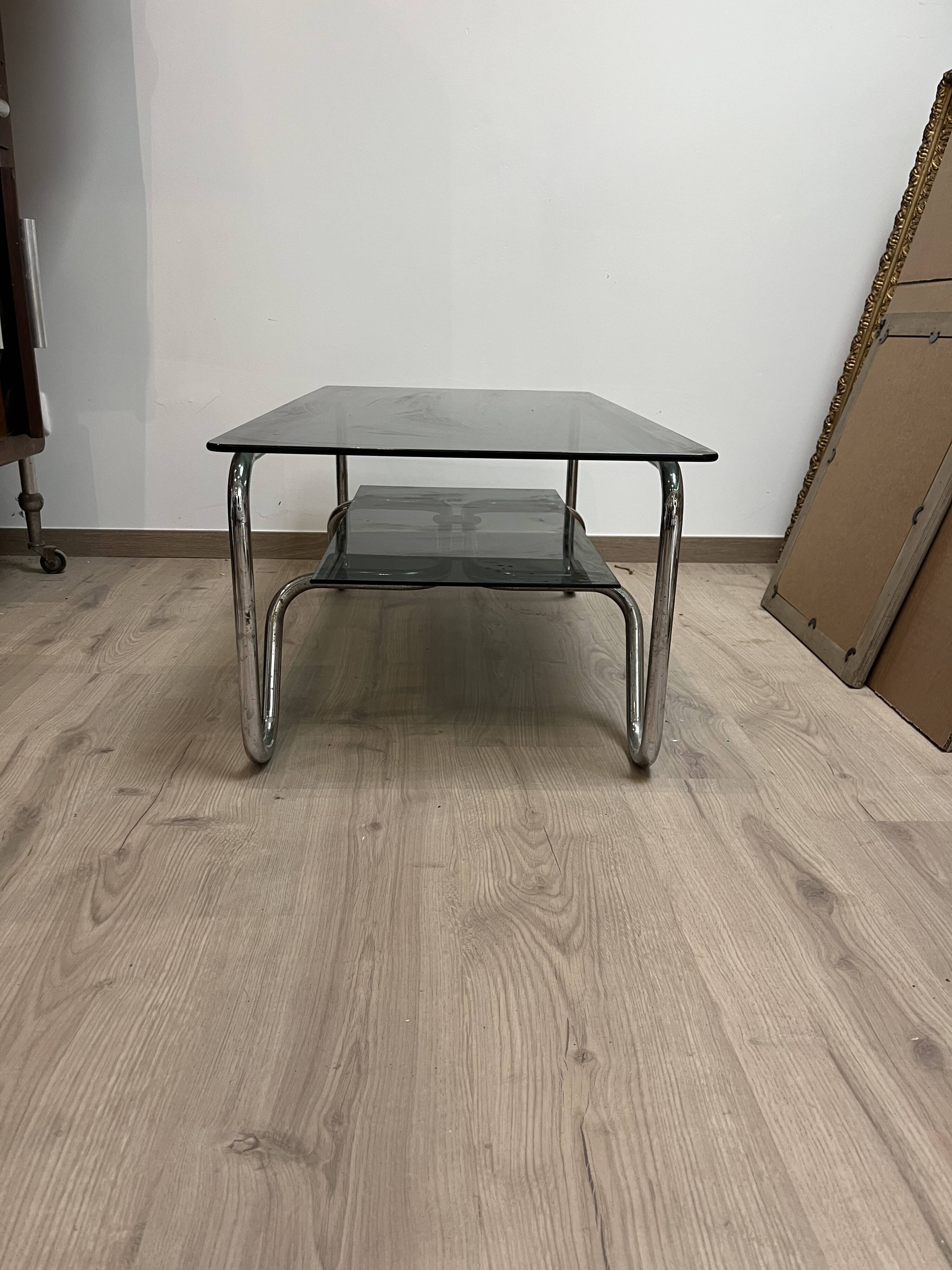 Coffee table in chrome metal and smoked glass design from the 70s