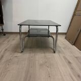 Coffee table in chrome metal and smoked glass design from the 70s
