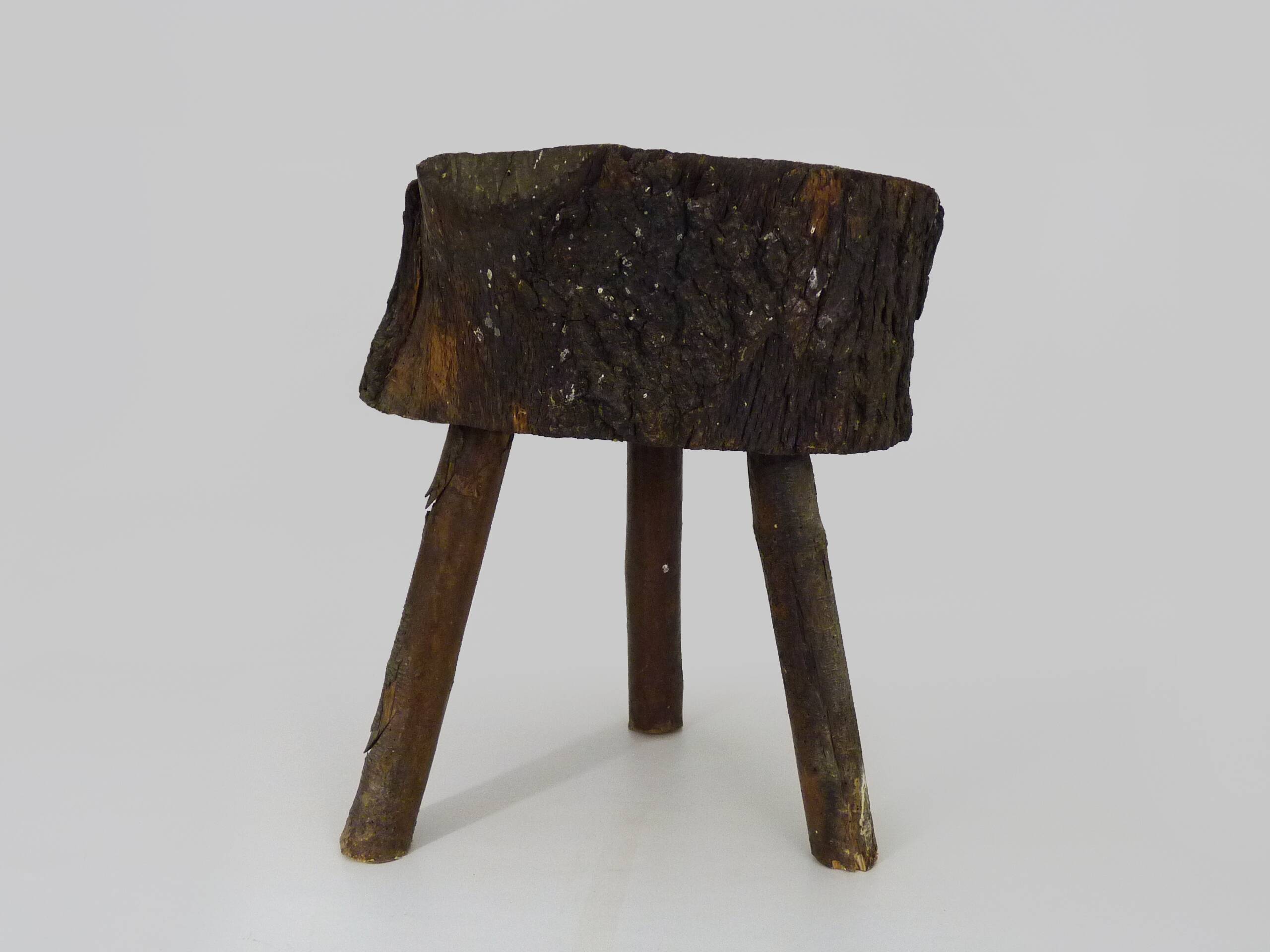 Tripod oak milking stool, Ariège peasant art, France (19th century)