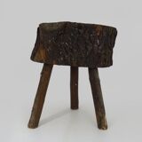 Tripod oak milking stool, Ariège peasant art, France (19th century)