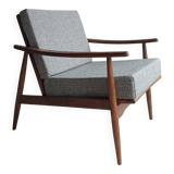 Vintage 1960s boomerang armchair in beechwood – restored and upholstered in vintage fabric