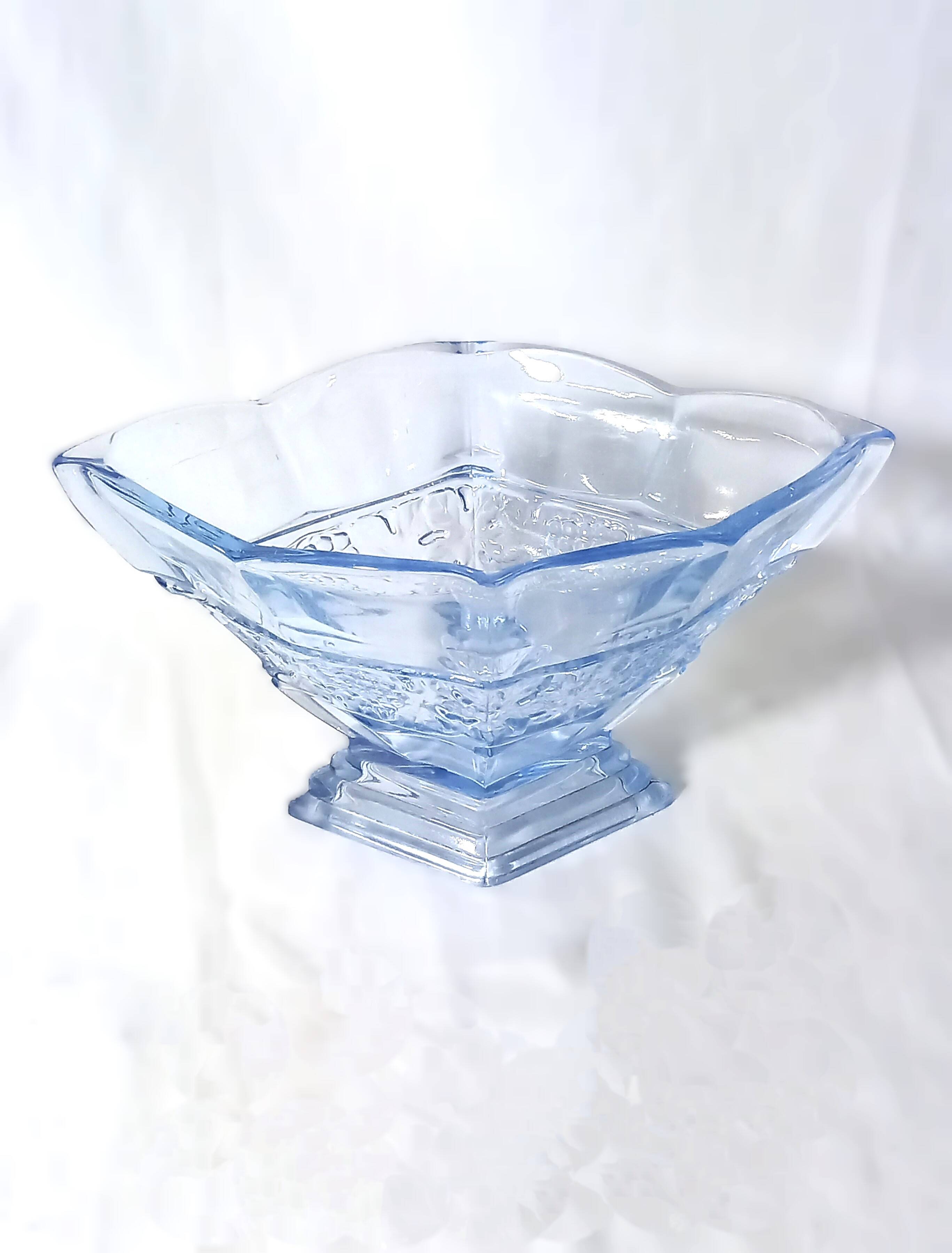 Art deco diamond-shaped vase in light blue color pressed molded glass