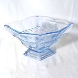 Art deco diamond-shaped vase in light blue color pressed molded glass