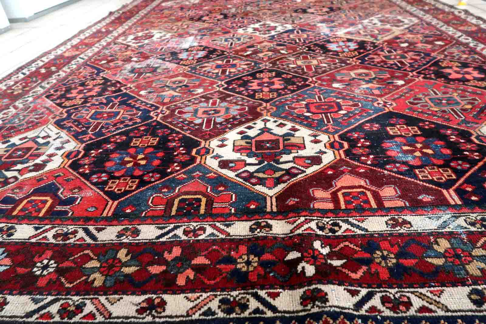 Antique carpet persian bakhtiari handmade 223cm x 301cm 1930s