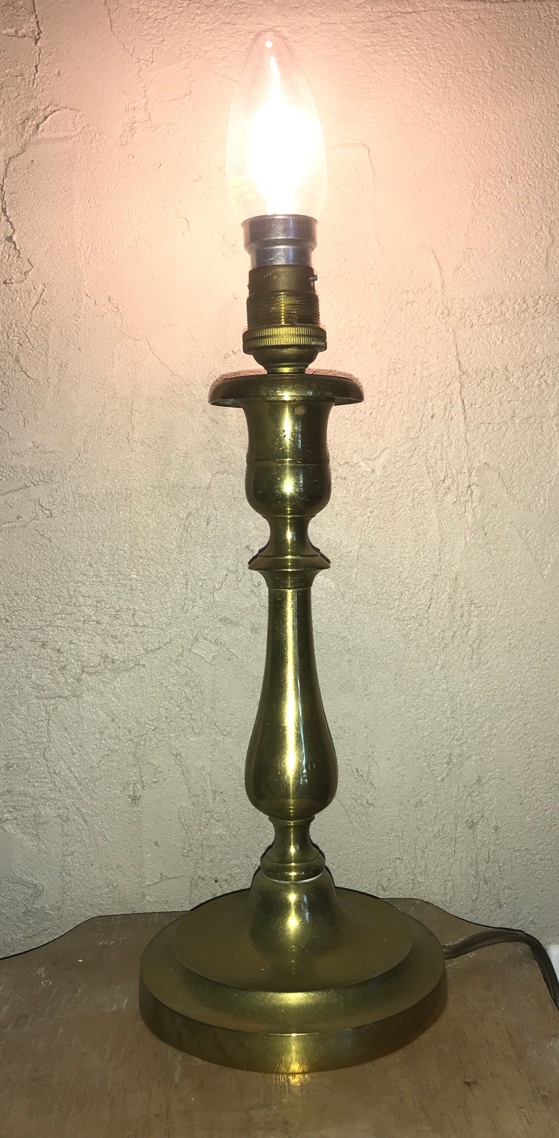 Lamp foot candle holder shape in solid brass 26.5 cm
