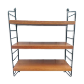 Vintage wall shelf in teak veneer and black metal, Nisse Strinning, 60s (1)