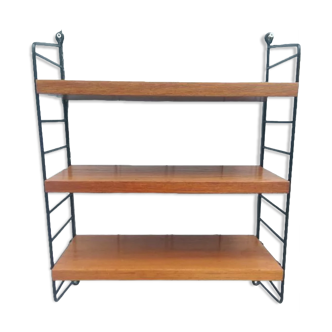 Vintage wall shelf in teak veneer and black metal, Nisse Strinning, 60s (1)