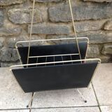 Magazine holder in gold metal and black / vintage dressing 60s-70s