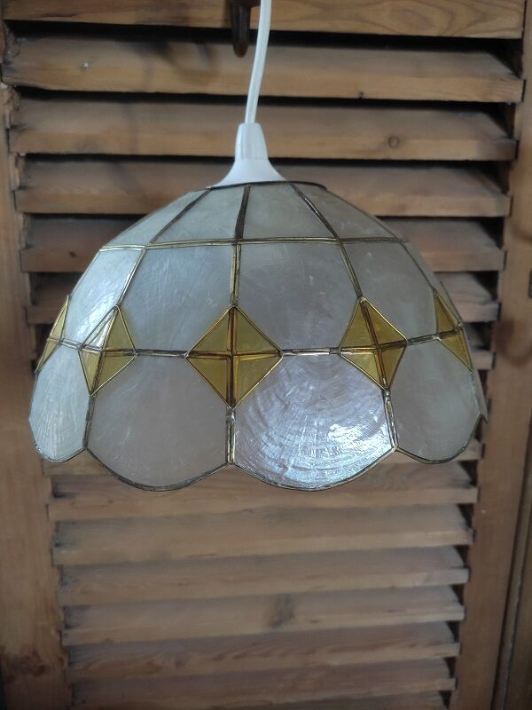Suspension lampshade Luminaire Mother-of-pearl Damier gilded brass old Dp 0322122