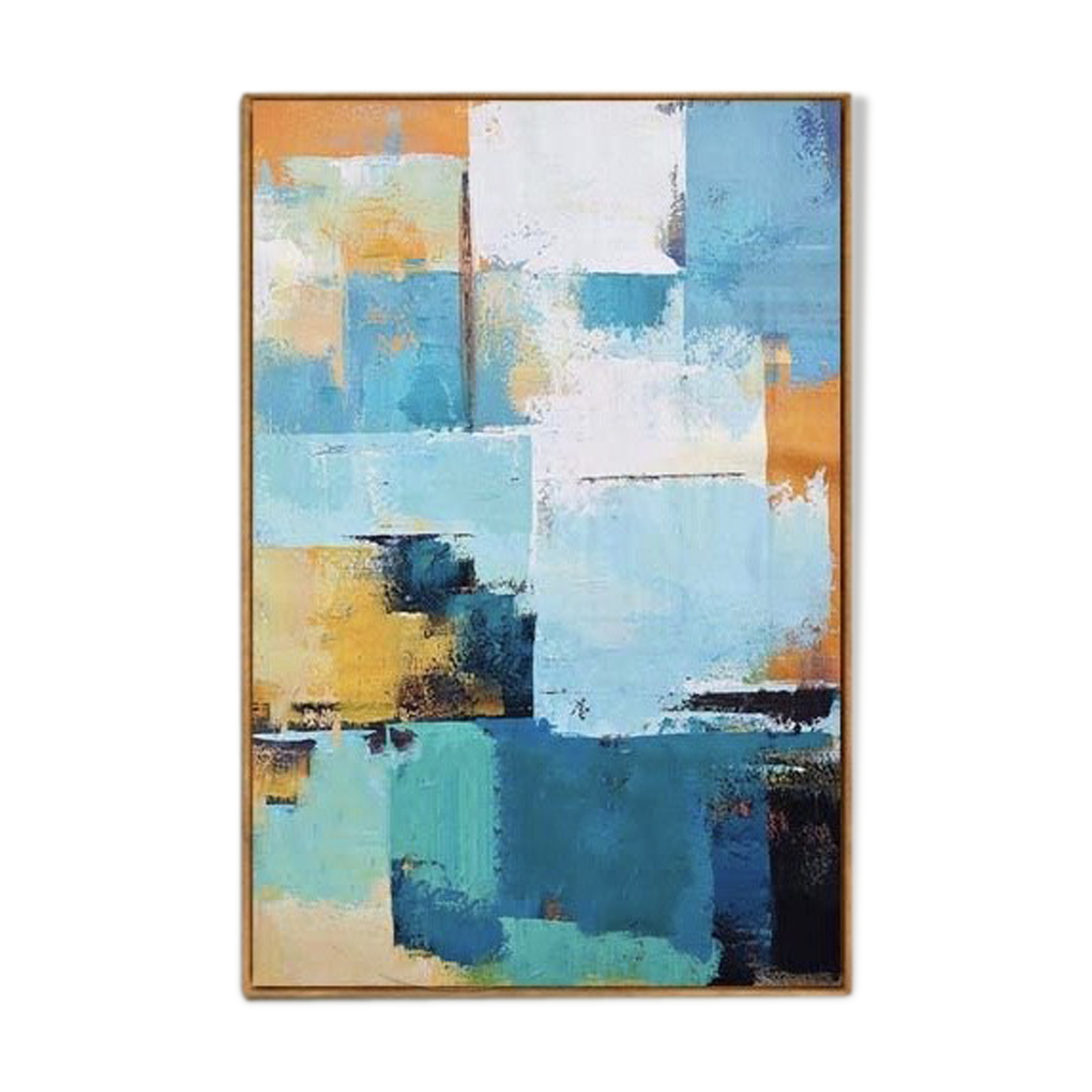 Blue and yellow patchwork inspired oil paint