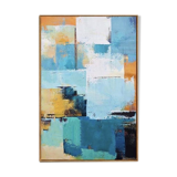 Blue and yellow patchwork inspired oil paint