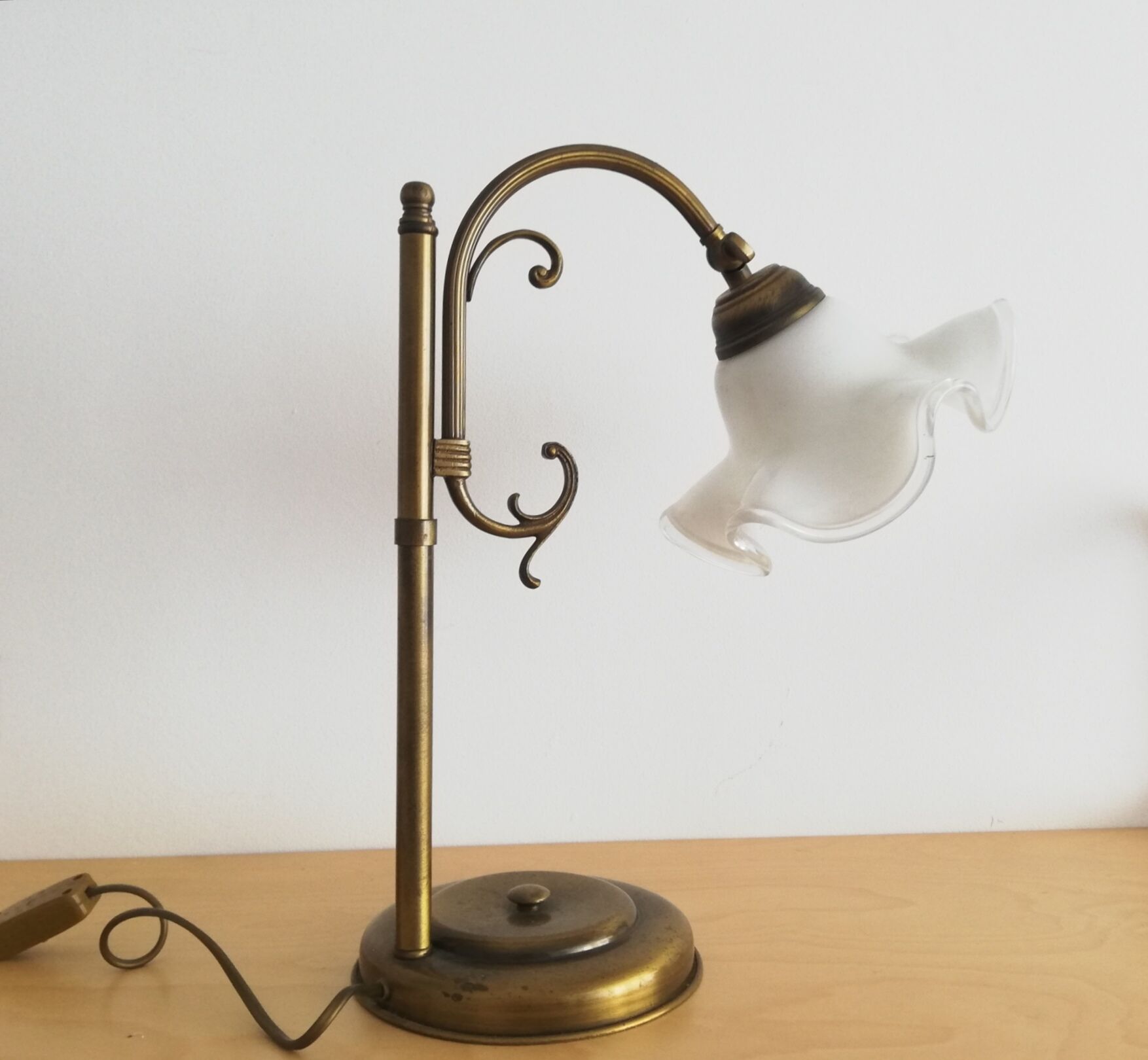 1960s brass and glass table lamp vintage