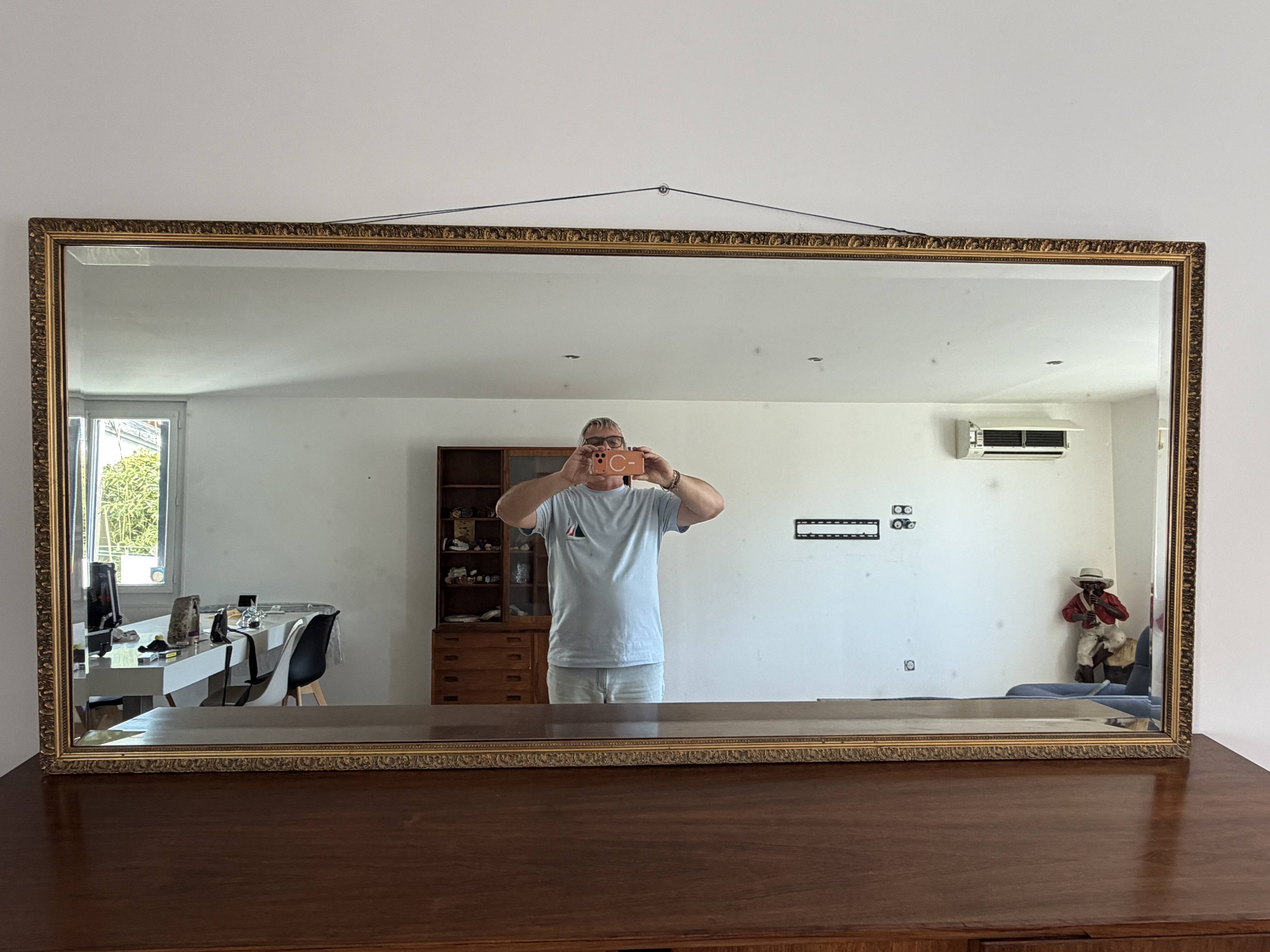 Large horizontal antique mirror in Louis XVI / Empire style.