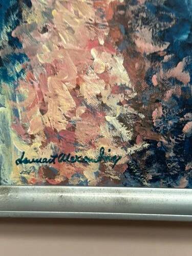 Swedish Oil on Canvas “Abstract” by Lennart Alexandria Vintage & Framed 39x31cm