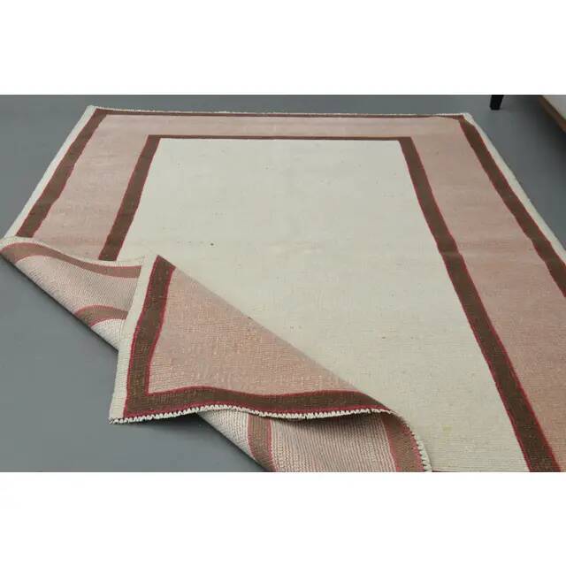1970s vintage Turkish handmade wool & cotton beige area rug