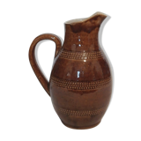 Ancien pichet cruche en grès marron vernissé H 20.5 cm