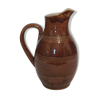 Old pitcher jug in varnished brown sandstone H 20.5 cm