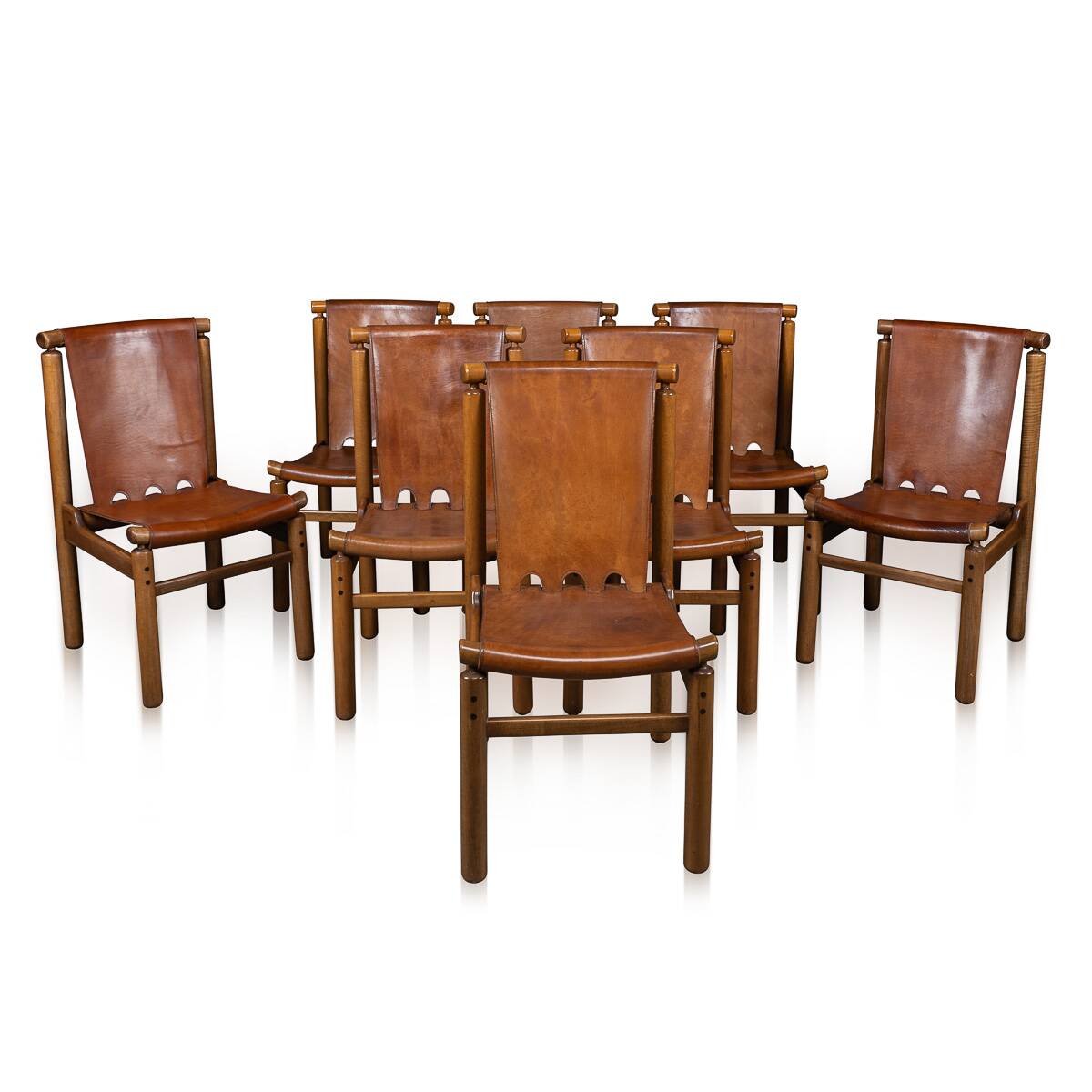 A SUPERB 20thC SET OF EIGHT ILMARI TAPIOVAARA LEATHER DINING CHAIRS c.1950
